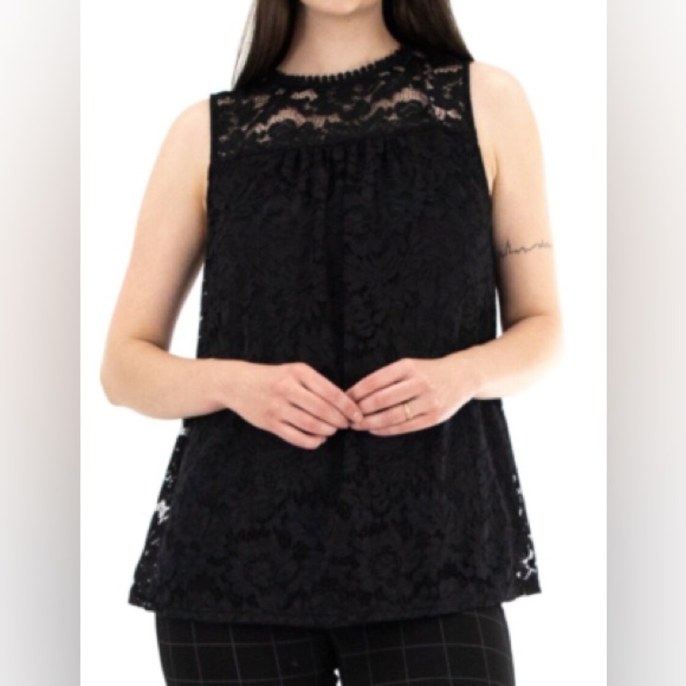 Fortune and Ivy Elegant Black Lace Sleeveless Top, Size Large